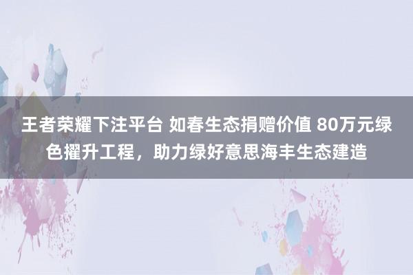 王者荣耀下注平台 如春生态捐赠价值 80万元绿色擢升工程，助力绿好意思海丰生态建造