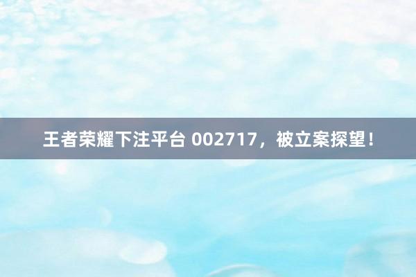 王者荣耀下注平台 002717，被立案探望！