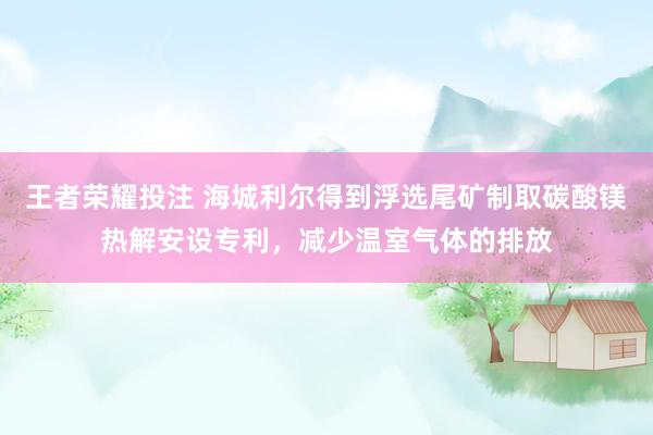 王者荣耀投注 海城利尔得到浮选尾矿制取碳酸镁热解安设专利，减少温室气体的排放