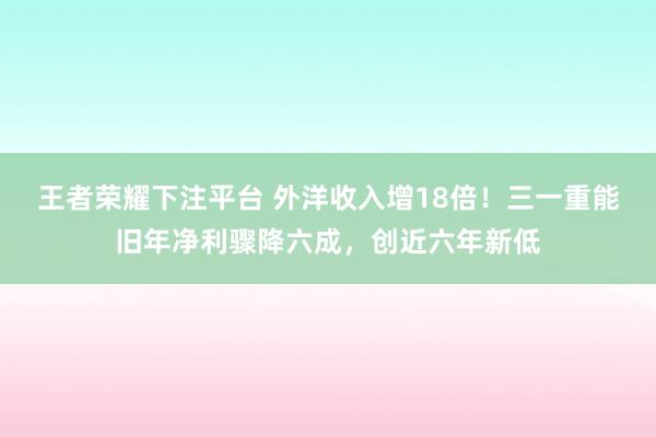 王者荣耀下注平台 外洋收入增18倍！三一重能旧年净利骤降六成，创近六年新低