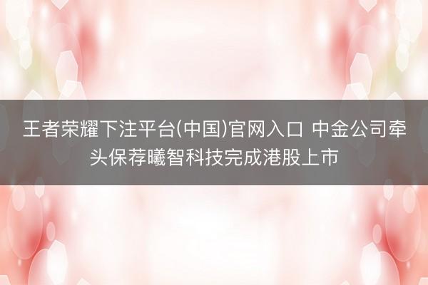 王者荣耀下注平台(中国)官网入口 中金公司牵头保荐曦智科技完成港股上市